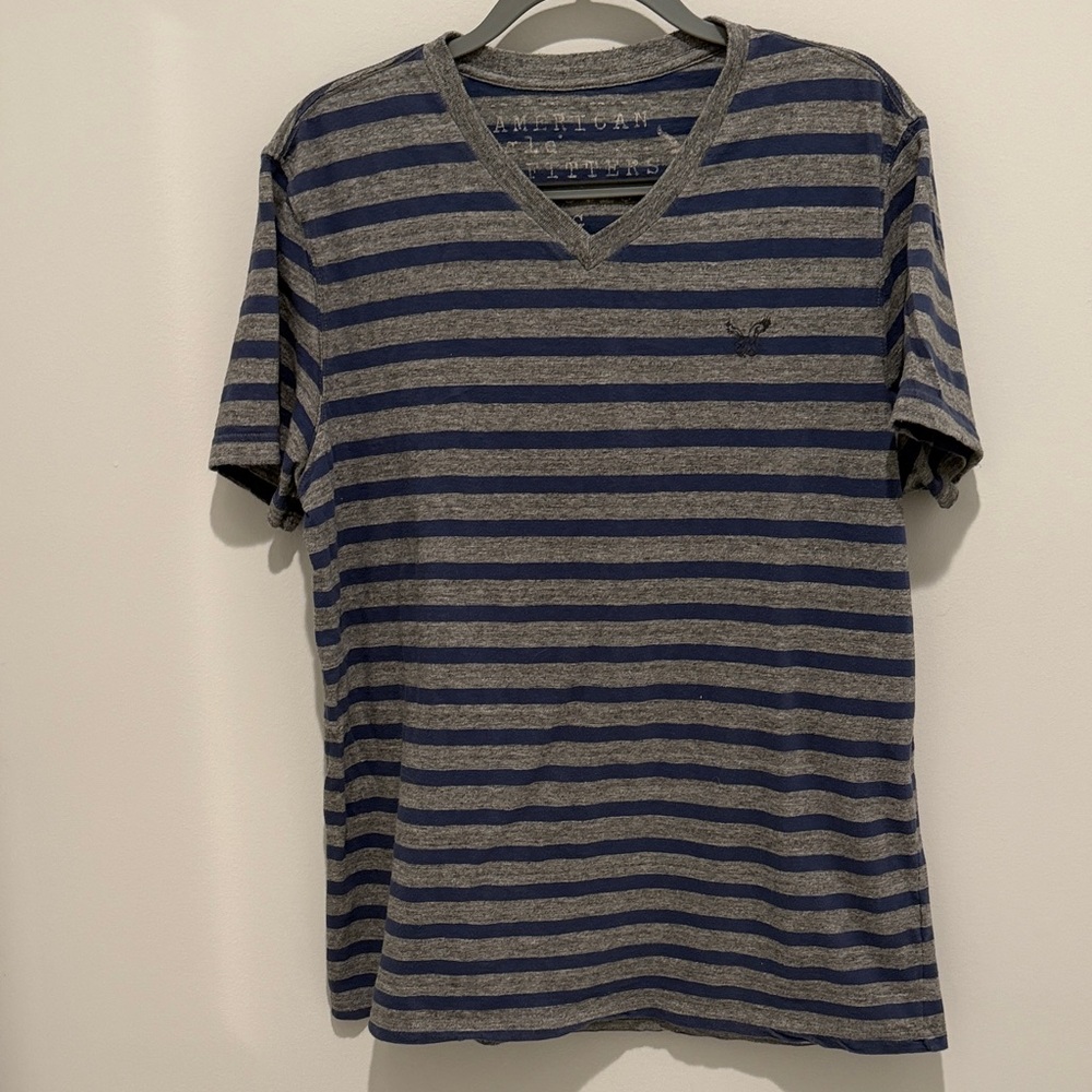 American Eagle Outfitters Navy and Gray Striped Tee